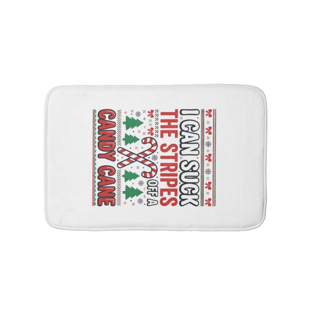 Funny Candy Cane Christmas Sweater Bath Mat (Front)