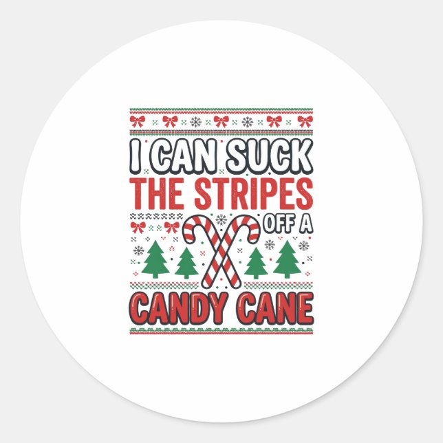 Funny Candy Cane Christmas Sweater Classic Round Sticker (Front)