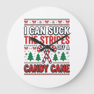 Funny Candy Cane Christmas Sweater Large Clock