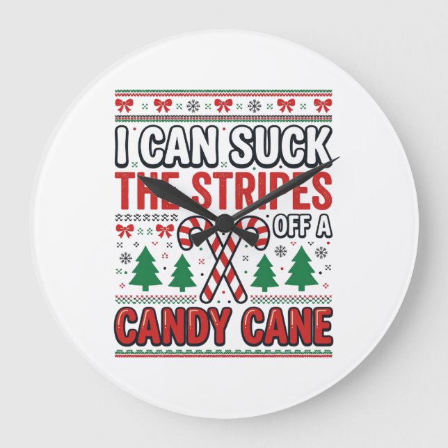 Funny Candy Cane Christmas Sweater Large Clock (Front)