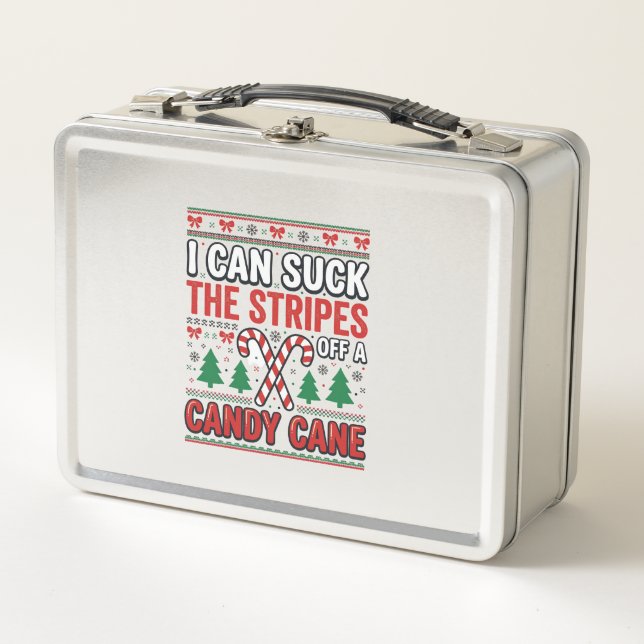 Funny Candy Cane Christmas Sweater Metal Lunch Box (Front)