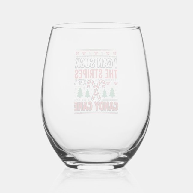 Funny Candy Cane Christmas Sweater Stemless Wine Glass (Front)