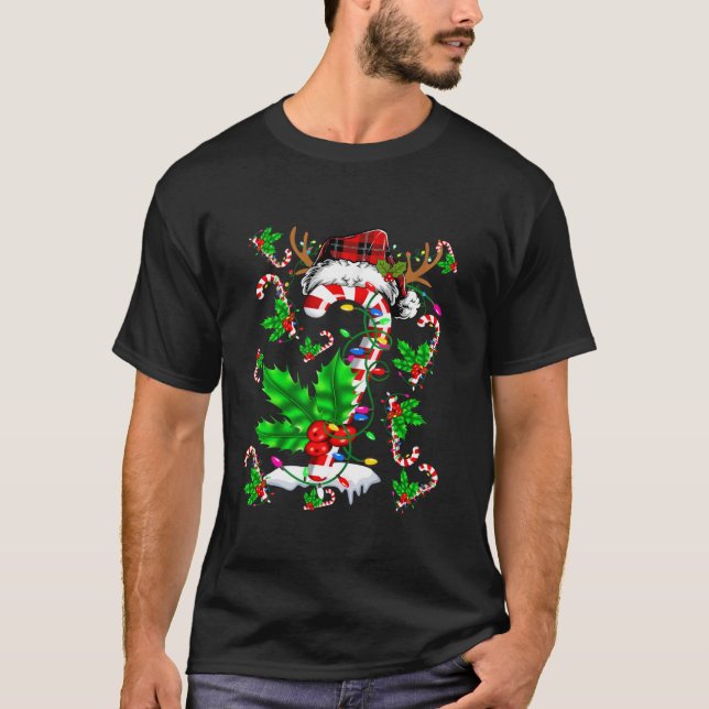 Funny Candy Cane Xmas Plaid Santa Reindeer Christm T-Shirt (Front)