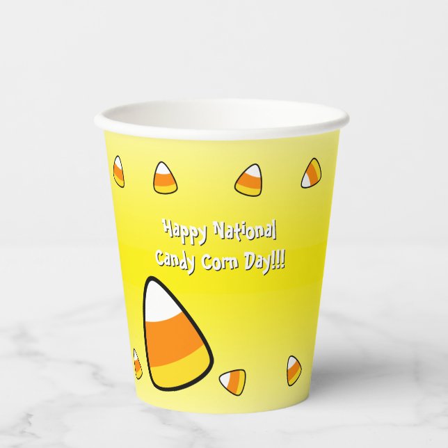 Funny Candy Corn - Custom Text - On Yellow - Paper Cups (Front)