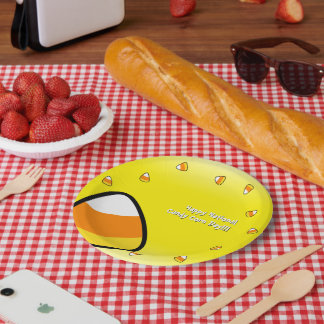 Funny Candy Corn - Custom Text - On Yellow - Paper Plate