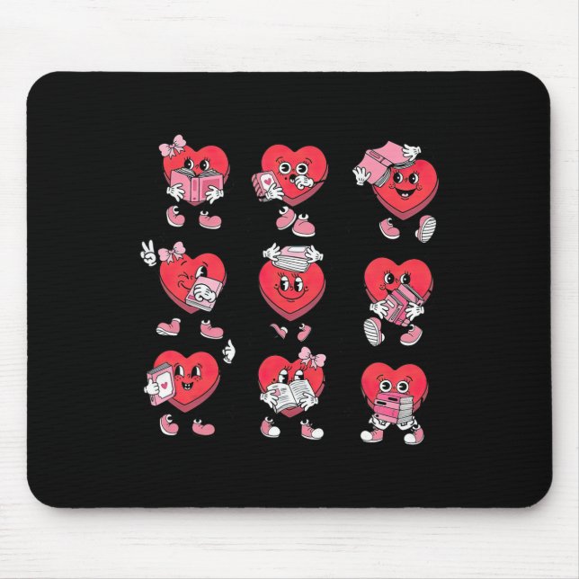 Funny Candy Heart Reading Books Bookworm Librarian Mouse Pad (Front)