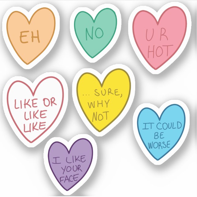 Funny Candy Hearts Stickers (Front)
