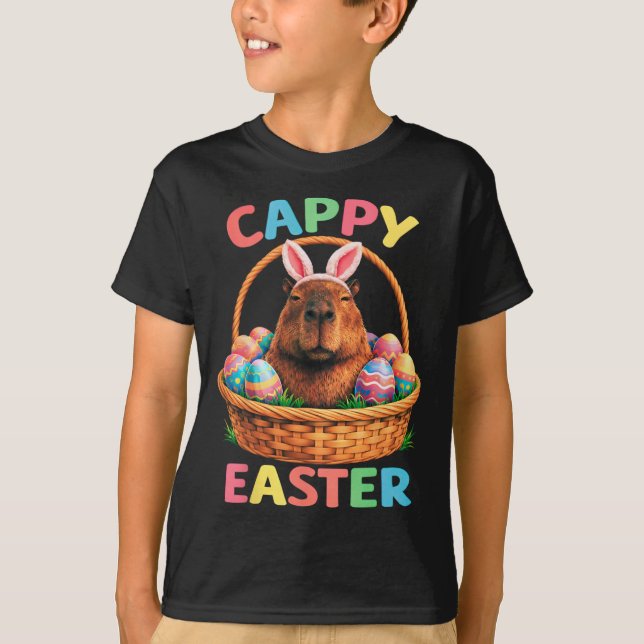Funny Cappy Easter Capyra Bunny With Eggs Spring H T-Shirt (Front)