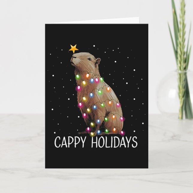 Funny Cappy Holidays Cute Capypara Christmas Light Card (Front)