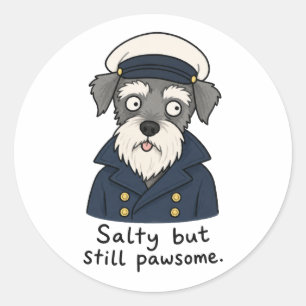 Funny Captain Schnauzer Salty But Pawsome Classic Round Sticker
