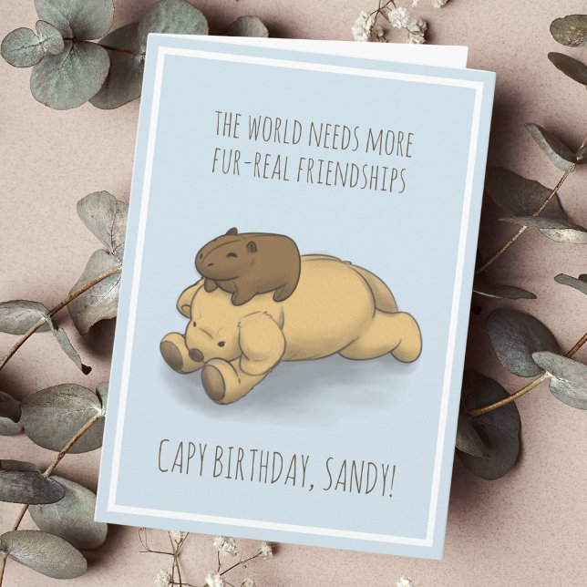 Funny Capybara and Dog Pun Birthday Card (Send birthday wishes that are as adorable as a capybara and a puppy with this charming card.)