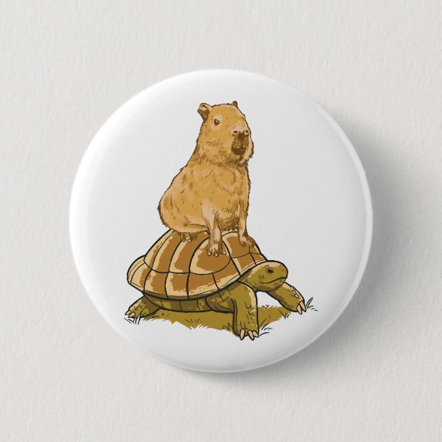 Funny Capybara Animal Turtle Cute Capybara 6 Cm Round Badge (Front)
