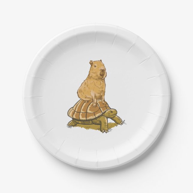 Funny Capybara Animal Turtle Cute Capybara Paper Plate (Front)