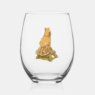 Funny Capybara Animal Turtle Cute Capybara Stemless Wine Glass