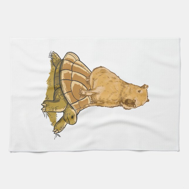 Funny Capybara Animal Turtle Cute Capybara Tea Towel (Horizontal)