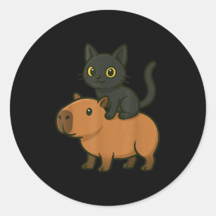 Funny Capybara Black Cat Animal Lover Mum Dad Kids Classic Round Sticker