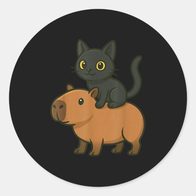 Funny Capybara Black Cat Animal Lover Mum Dad Kids Classic Round Sticker (Front)
