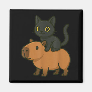 Funny Capybara Black Cat Animal Lover Mum Dad Kids Magnet
