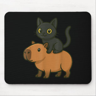Funny Capybara Black Cat Animal Lover Mum Dad Kids Mouse Pad