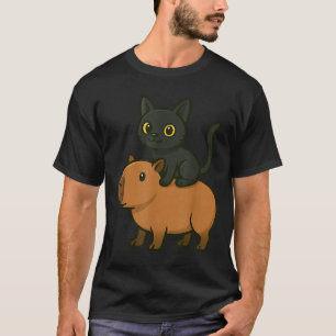 Funny Capybara Black Cat Animal Lover Mum Dad Kids T-Shirt