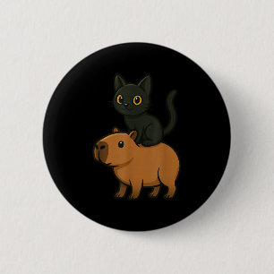 Funny Capybara Black Cat Animal Lover Zoo Day Mum  6 Cm Round Badge