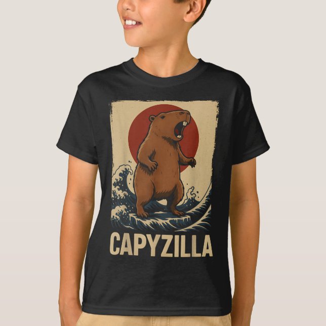 Funny Capybara Boys Girls Kids Mens Capyzilla  T-Shirt (Front)