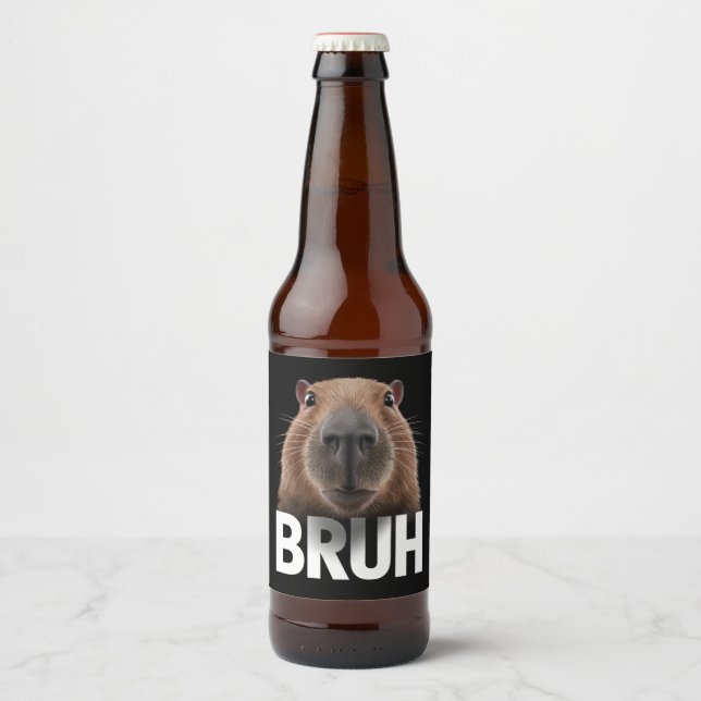 Funny Capybara Bruh  Beer Bottle Label (Front)