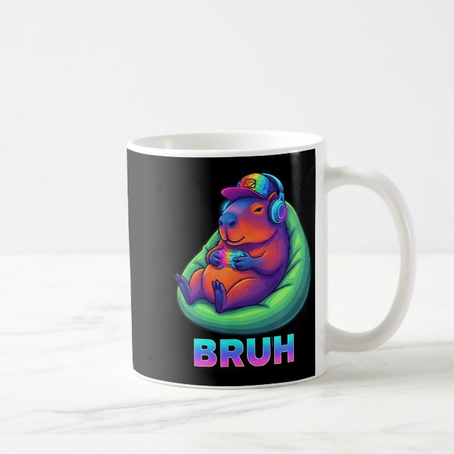 Funny Capybara Bruh Video Games Lovers  Coffee Mug (Right)