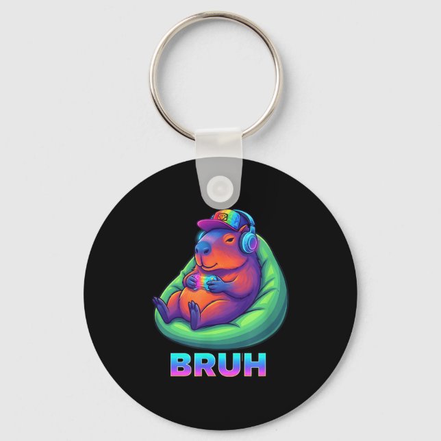 Funny Capybara Bruh Video Games Lovers  Key Ring (Front)