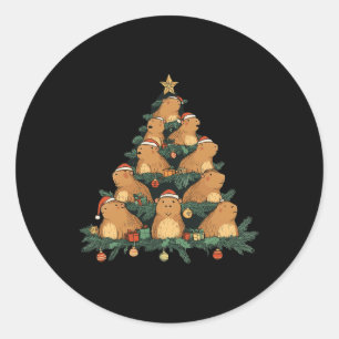 Funny Capybara Christmas Tree Classic Round Sticker