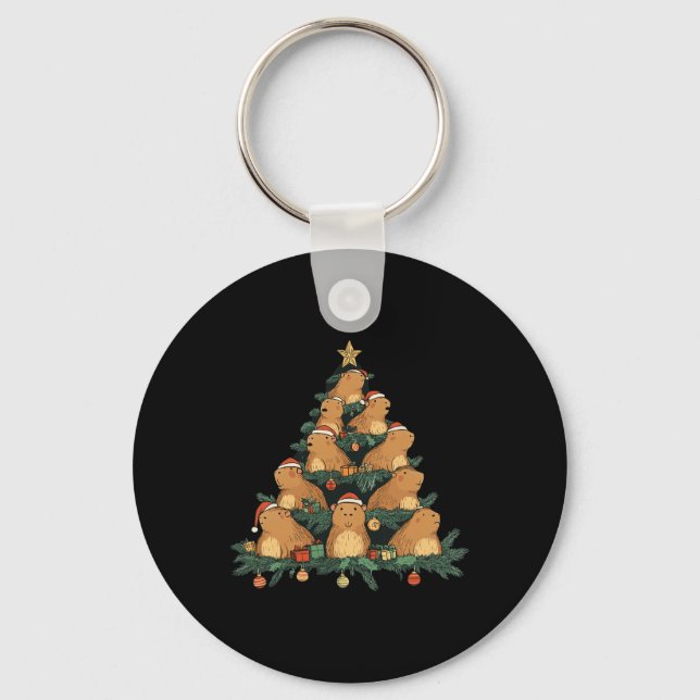 Funny Capybara Christmas Tree  Key Ring (Front)