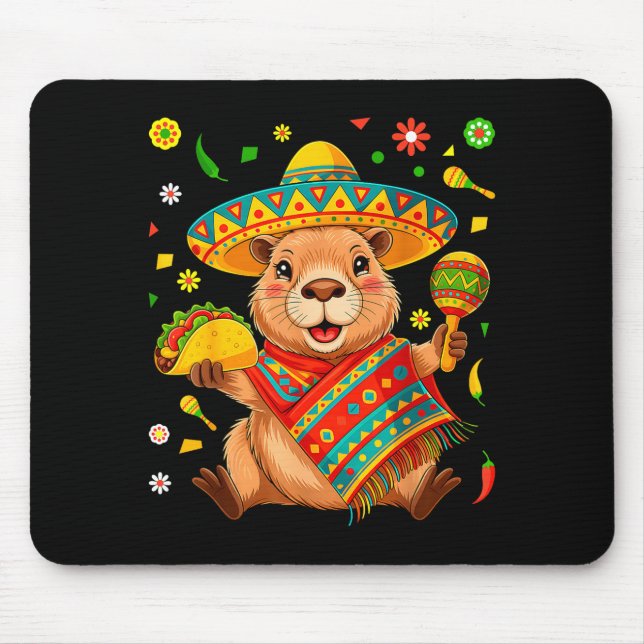 Funny capybara cinco de mayo fiesta sombrero tacoF Mouse Pad (Front)