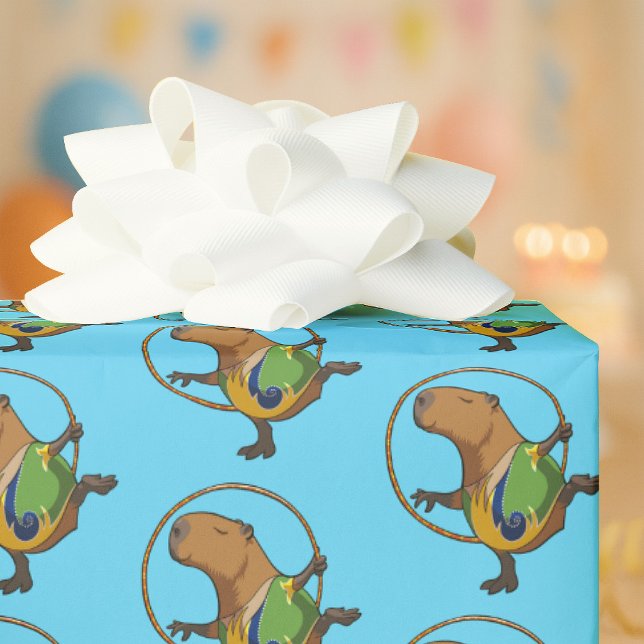 Funny Capybara Dancer Rhythmic Gymnast Cartoon Wrapping Paper (Creator Uploaded)
