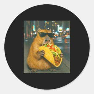 Funny capybara eating taco meme retro classic round sticker