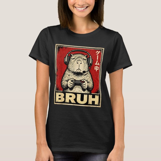 Funny Capybara Gamer Bruh Graphic Tee Men Boys Tee (Front)