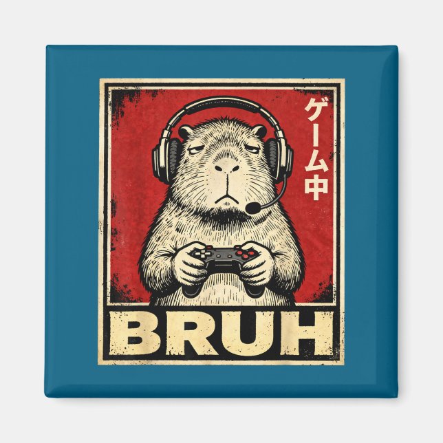 Funny Capybara Gamer Bruh Graphic Tee Men Boys Tee Magnet (Front)