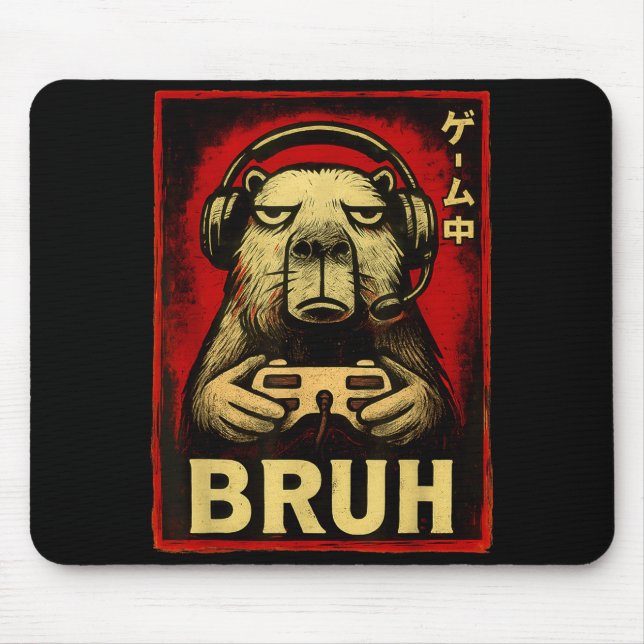 Funny Capybara Gamer Bruh Graphic Tee Men Boys Tee Mouse Pad (Front)