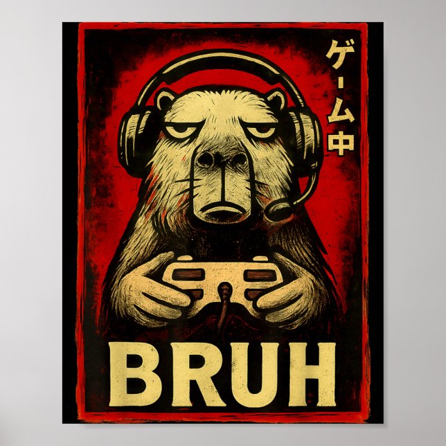 Funny Capybara Gamer Bruh Graphic Tee Men Boys Tee Poster (Front)
