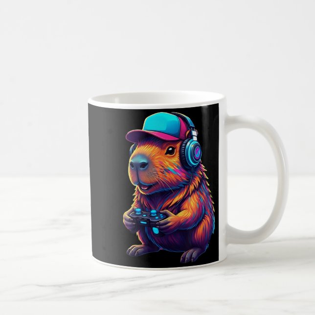 Funny Capybara Gamer Gaming Video Games Capybara  Coffee Mug (Right)