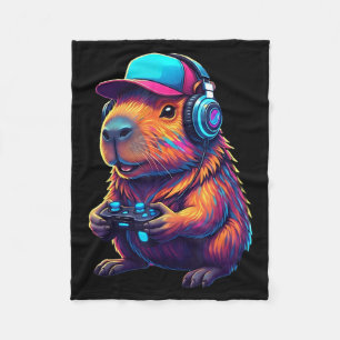 Funny Capybara Gamer Gaming Video Games Capybara  Fleece Blanket