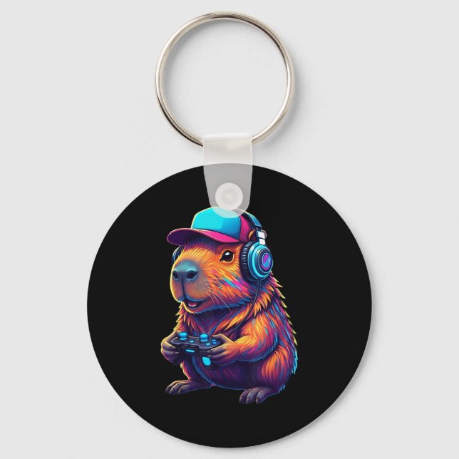 Funny Capybara Gamer Gaming Video Games Capybara  Key Ring (Front)