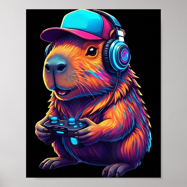 Funny Capybara Gamer Gaming Video Games Capybara  Poster (Front)