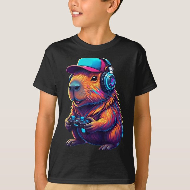 Funny Capybara Gamer Gaming Video Games Capybara  T-Shirt (Front)