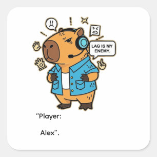 Funny Capybara Gamer Sticker – Personalized with N