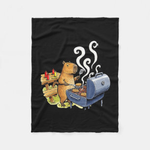 Funny Capybara Grilling Backyard Barbecue for Men Fleece Blanket