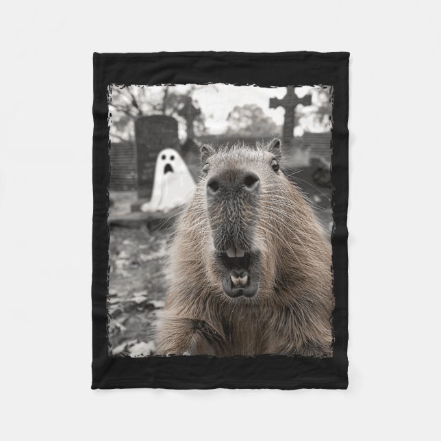 Funny Capybara Halloween Costume Fleece Blanket (Front)