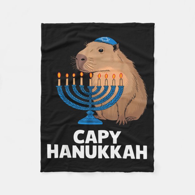 Funny Capybara Happy Hanukkah Chanukah Jewish Men  Fleece Blanket (Front)