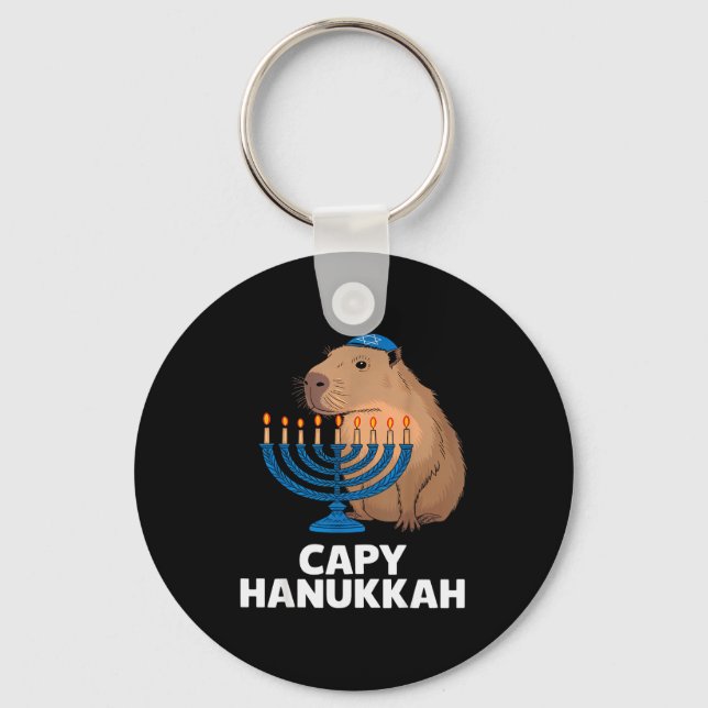 Funny Capybara Happy Hanukkah Chanukah Jewish Men  Key Ring (Front)