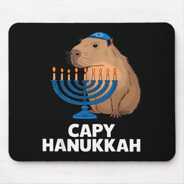 Funny Capybara Happy Hanukkah Chanukah Jewish Men  Mouse Pad (Front)