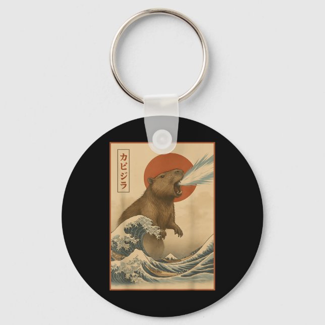 Funny Capybara Japanese Wave Capyzilla Boys Girls  Key Ring (Front)